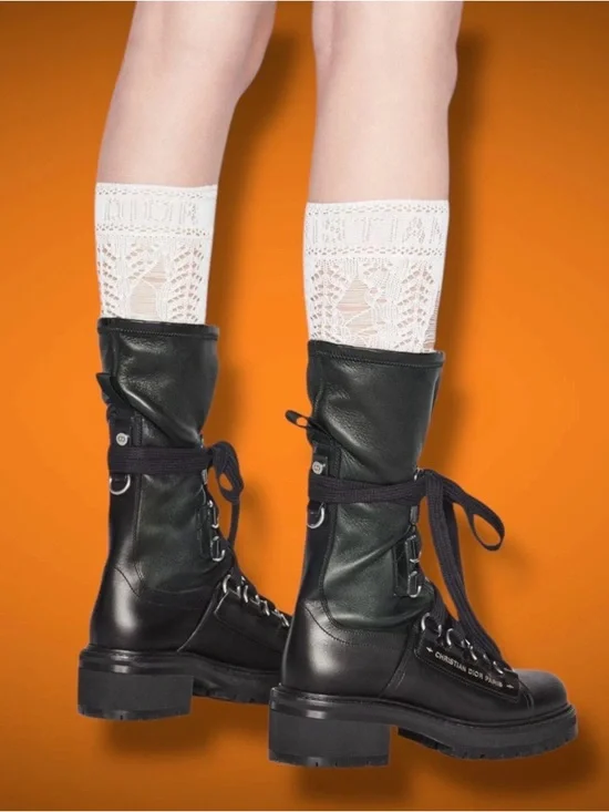 Christian Dior Black D-Fight Womens leather calf-high boots Size 37 from Italy - Picture 2 of 16